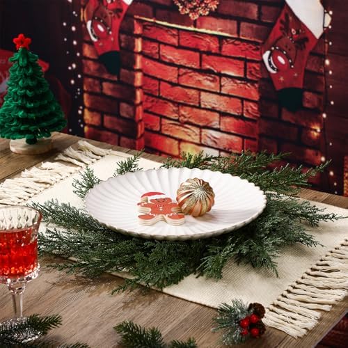 Christmas Round Placemats Set of 6 Artificial Cedar Wreath Charger - Image 6