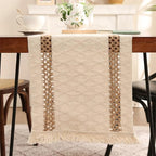 Niviy Boho Table Runner for House Decor 132 Inches Long Farmhouse Macrame Table Runner Cotton Linen Woven Table Runners for Summer Dining Table Decoration, Beige & Brown - Image 5