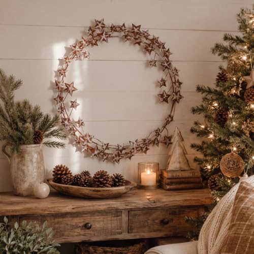 Wesiti Christmas Rustic Metal 19'' Wreath Vintage Iron Star Wreath Garland - Image 3