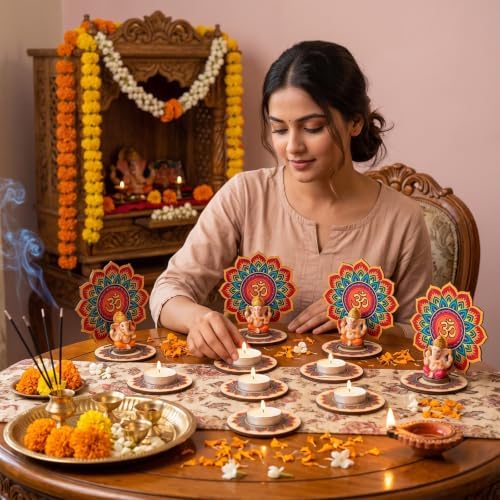 DoubleFill 24 Pack Indian Decorations for Pooja Candle Holder, Om Shadow - Image 4