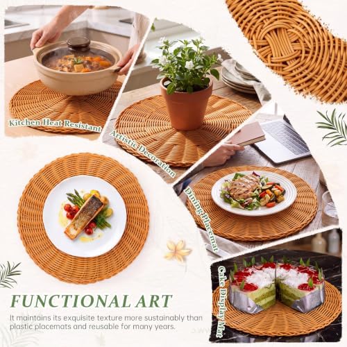 12 Pcs Round Rattan Placemats,Boho Charger Plates for Dining Table - Image 6