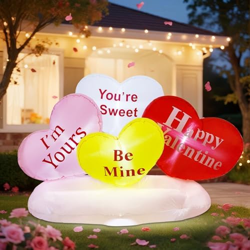 yofit 6 FT Long Valentine's Day Inflatable Hearts, LED Lights Hearts Cloud Happy Valentine Blow up Decorations, Valentine Romantic Holiday Decor for Indoor Outdoor Anniversary Wedding Party - Image 4