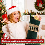 4 Pcs Large Velvet Luxury Christmas Stockings, Retro, Green - Image 6