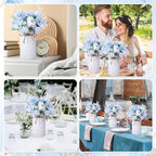 Domensi 6 Sets Wedding Centerpiece for Table Decoration Light Blue Artificial Fake Rose Flower with Metal Vase Faux Silk Rose Bouquet Floral Arrangement for Bridal Shower Home Dining - Image 6