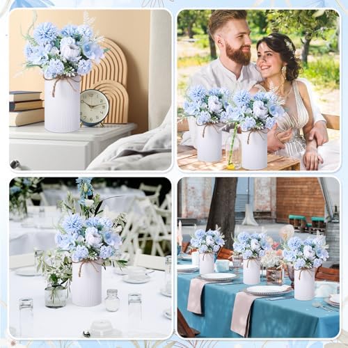 Domensi 6 Sets Wedding Centerpiece for Table Decoration Light Blue Artificial Fake Rose Flower with Metal Vase Faux Silk Rose Bouquet Floral Arrangement for Bridal Shower Home Dining - Image 6