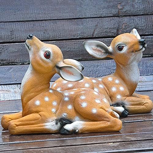 Cyrank Sika Deer Ornaments, 2pcs Sika Deer Statue Sculpture Ornaments Garden Sculpture Statue Garden Art Outdoor for Fall Winter Decor - Image 3