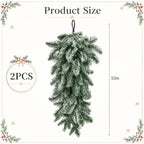2 Pcs Extra-Long Snow Christmas Teardrop Swag, Artificial Frosted Door Swag - Image 2