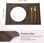 Bamboo Placemats Set of 6 with Fabric Border, Table Mats, Walnut - Image 3