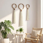 Tegeme 3 pcs Macrame Wall Hanging decor, Ring Tassel, Beige, Wire - Image 3