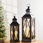Glitzhome Farmhouse Lanterns Decorative Indoor, 2 Pack Wood/Metal Decorative Candle Lanterns, Vintage Lantern Decor Large Floor Lanterns for Home Decor, Brown (No Glass) - Image 7
