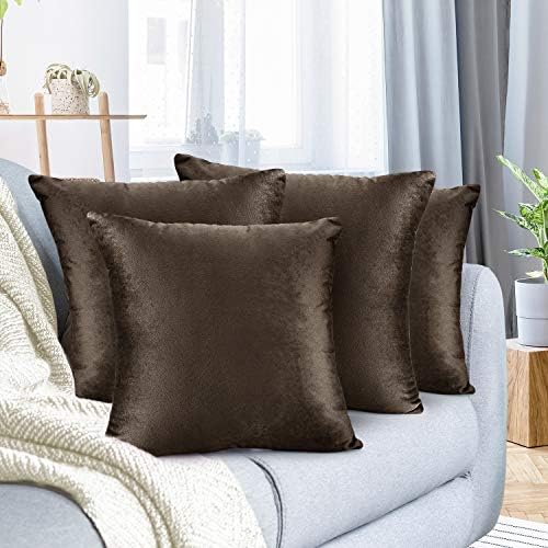 Nestl Throw Pillow Covers, Cozy Velvet Decorative Autumn Pillow Covers 22 x 22 Inches, Soft Solid Couch Pillow Covers for Sofa, Bed and Car, Set of 4 - Chocolate Brown by Nestl