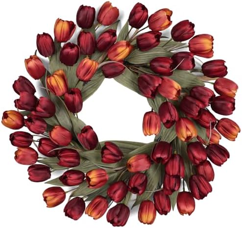 24" Tulip Fall Wreath for Front Door Real Touch Fade-Resistant by MDSTBN