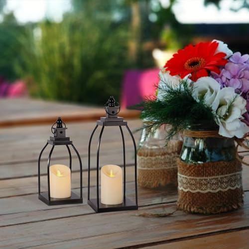 Decorative Candle Lanterns Set of 2, Black Metal for Indoor & Outdoor - Image 5
