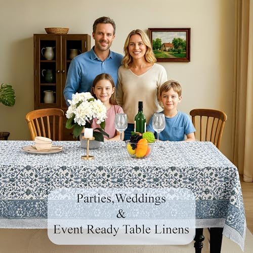 CPC Ocean Vine Tablecloth 100% Cotton 70x118 Inch Indian Block Print Rectangle Table Cover, Table Cloth for Gifting in Weddings, Halloween, Fall, Christmas, Thanksgiving - Image 3