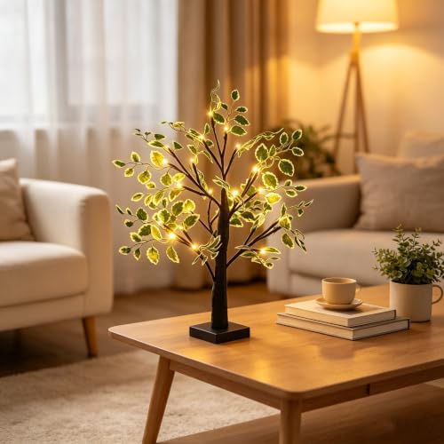2FT Lighted Birch Tree with Green Leaves - Image 2