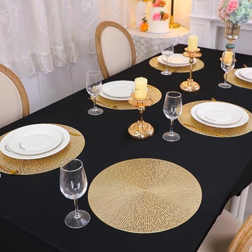Snowkingdom Round Gold Placemats Set of 12, Gold Vinyl Metallic 15 Inch Round Placemat, Washable Wipeable Hollow Place Mats Non Slip Dining Table Mats for Halloween Wedding Party Christmas Decoration - Image 6