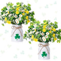 Canlierr 10 Pcs St. Patrick's Day Decorations Table Centerpiece Artificial Daisy Four Leaf Clover Branches with Vase Set Green Floral Arrangements for Home Farmhouse Party by Canlierr