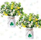 Canlierr 10 Pcs St. Patrick's Day Decorations Table Centerpiece Artificial Daisy Four Leaf Clover Branches with Vase Set Green Floral Arrangements for Home Farmhouse Party by Canlierr