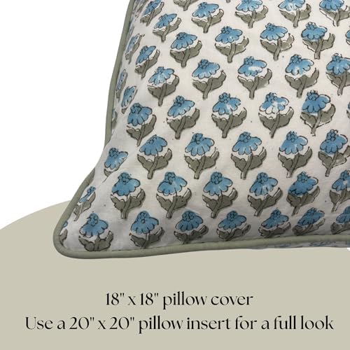 Floral Pillow Covers Sky Blue Set of 2 Pillow Covers 18x18 inches Farmhouse Style Pillow Covers for Couch Bed Bedroom Living Throw Pillow Covers Boho Decorative Pillow for Spring - Image 3