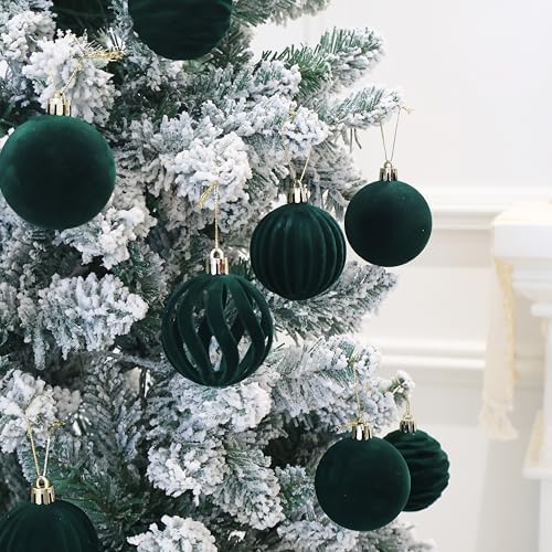 4In Large Green Velvet Christmas Ornaments Set,9Pcs Flocked Ornaments Balls - Image 2