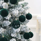 3.15In Green Velvet Christmas Ornaments Set,12Pcs Flocked Ornaments Balls - Image 5