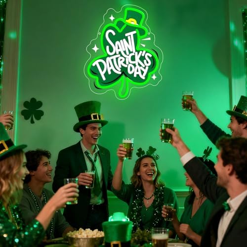 St Patrick's Day Neon Sign, Lucky Clover Happy St Patrick's Day Led Neon Light Signs for Wall Decor Party Favor Green Lucky Leaf Sign for Arbor Day Store Decorations Gift Dimmable USB Powered - Image 2