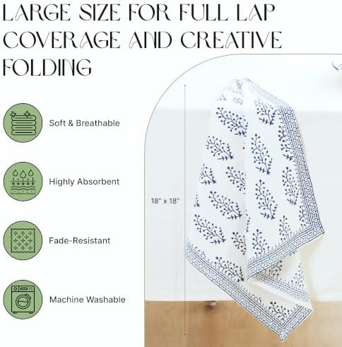 Floral Cloth Napkins Set of 12, Block Print Inspired 100% Cotton Dinner Napkins for Thanksgiving, Christmas & Fall, Reusable Wedding Linens, 18 x 18 Inch, Blue and White Botanical - Image 3
