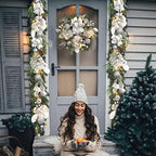 Vofuly Pre-lit 6 feet Winter White Silver Christmas Garland Decor 20 LED Lights,Garland with Balls and Ribbon Bow,Xmas Decoration on Mantle Fireplace Front Door Indoor Outdoor,Battery Operated - Image 6