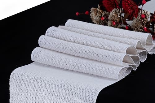 MDS® Pack of 12 Natural Burlap Table Runner, 12 x 108 Inch, Jute Rustic Farmhouse Boho Table Decor for Wedding Reception, Dining Table, Bridal Shower, Baby Shower & Party Decorations - White - Image 2