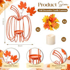 2 Pcs Fall Metal Pumpkin Candle Holder Decor with LED, 11.5 in, Orange - Image 2