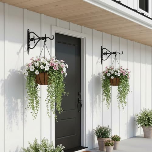 4 Pack Plant Hanger Black Outdoor L Cast Iron Decorative Bracket - Image 4