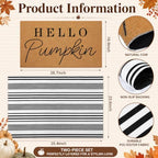 Tinideya 2 Pcs Hello Pumpkin Layered Doormat Set with Stripe Rug - Image 2