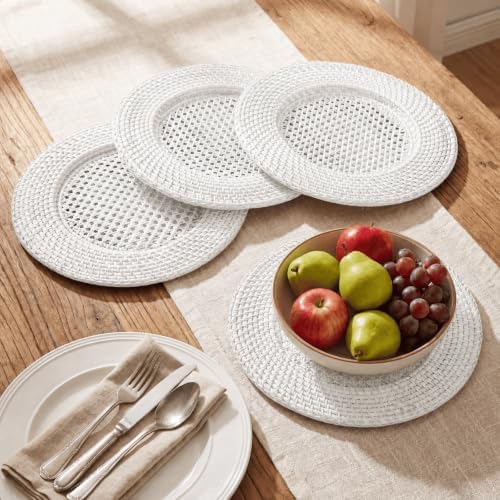 4 Pack Woven Round Rattan Chargers 13 Inch, White - Image 5