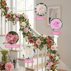 2PCS 13Ft Artificial Eucalyptus Garland with Flowers Lights for Wedding - Image 4