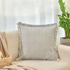 ZWJD Throw Pillow Covers 22x22 Set of 2 Striped Pillow Covers with Fringe Chic Cotton Decorative Pillows Square Cushion Covers for Sofa Couch Bed Living Room Farmhouse Decor, (Navy) - Image 2