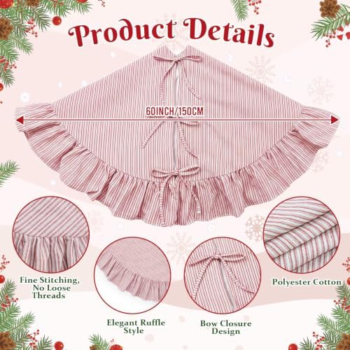 JOVIPOP Christmas Tree Skirt, 60 Inch Red Pinstripe Ruffle - Image 2