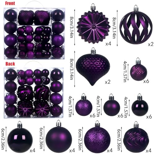 Christmas Tree Balls Ornaments Set, 48 Pcs Shatterproof Plastic Decorative Baubles Shiny Hanging Ball Ornaments for Xmas Tree Holiday Party Wedding Decoration, Purple - Image 2