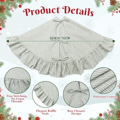 JOVIPOP Christmas Tree Skirt, 60 Inch Green Striped Ruffle - Image 2