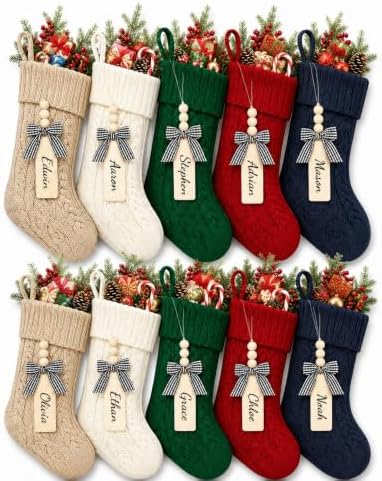 houscly 18 Inch Christmas Stockings, 10 Pack Red White Green Khaki Navy by houscly