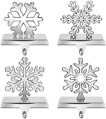 URATOT Pack of 4 Christmas Stocking Holders Snowflake Stocking Hangers Mantel Stocking Hooks for Christmas Decoration, Silver by URATOT