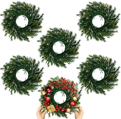 6 Pcs Christmas DIY Gree Wreath 10 Inch Green Artificial Wreaths DIY Faux Plain Wreaths Front Door Green Farmhouse Cabinets Wreath Indoor Outdoor Wall Decor(Willow Pine) by Gosodeny