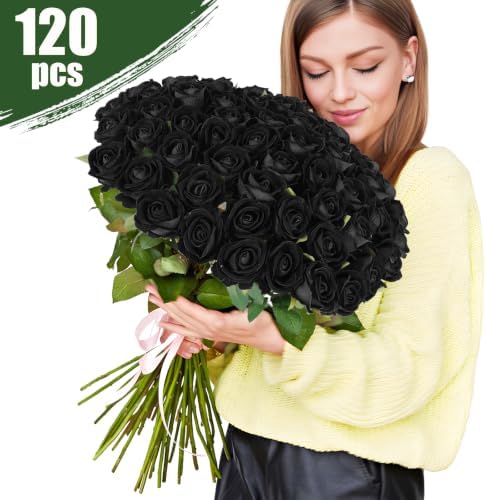 Rowfad 60 Pcs Artificial Roses Bulk, Fake Velvet Silk Flowers, Black - Image 2