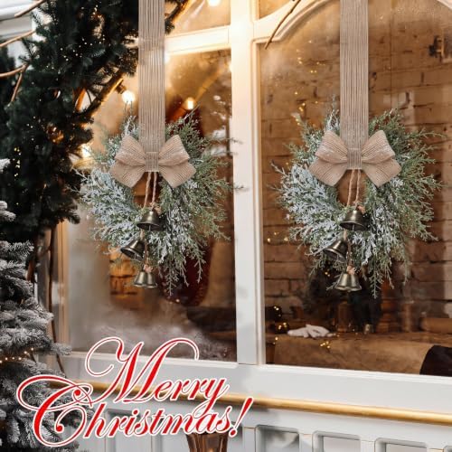 Civaner 18 Pcs 10" Mini Christmas Cabinet Wreaths with Bells and Ribbon - Image 2