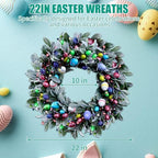 22'' Easter Wreaths for Front Door, Spring Door Wreath with Pastel Eggs, Glitter Eggs, Berries & Silk Lambs Ear Leaves, Artificial Easter Decor Garland for Indoor Outdoor Porch Wall Home Decorations - Image 3