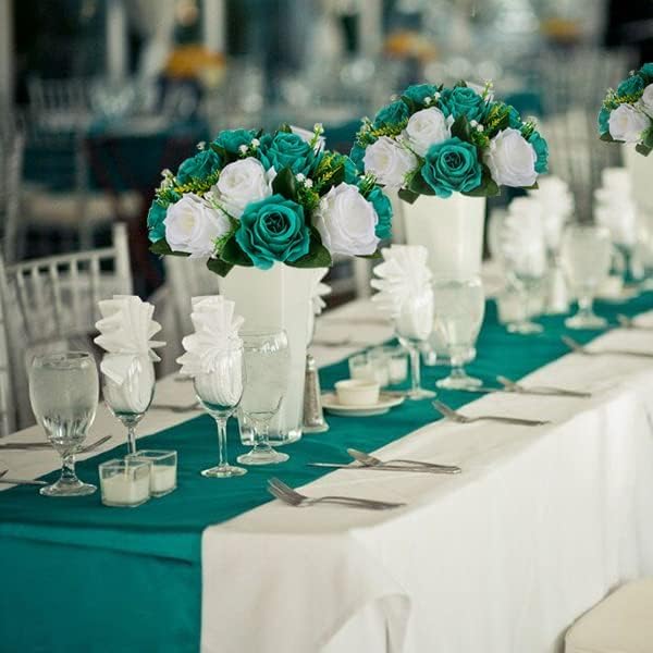 BLOSMON Teal Flowers Artificial Centerpieces: 6 Pcs Fake Roses Flowers Balls for Wedding Dinning Table - Faux Silk Kissing Floral Arrangement for Home Party Event Decor - Image 3