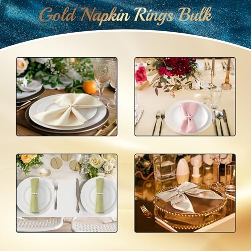 APTWOW Pearl Gold Napkin Rings Set of 100, Disposable Wedding Table Decor - Image 7