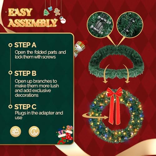 VINGLI 60 Inch Christmas Wreath Dual Color Fence, Party Decor, Plug-in LED - Image 5