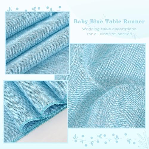 LuoluoHouse Burlap Table Runner Baby Blue Party Table Runners 2 Pack 13x84 Inch Farmhouse Spring Table Linen for Family Dining Ceremony Table Decoration - Image 3