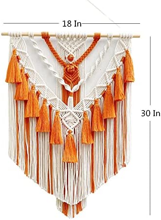 BMIDRUT Hanging Macrame Tapestry Woven Boho Wall Art Handmade Macrame Tapestry Home Wall Decor Wall Pediment 18x30 Inch (Orange) - Image 3