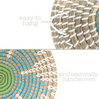 GoGift Wall Basket Decor - Wicker Coastal For Home Baskets Hanging Woven Boho Beach Rattan Seagrass Set of 3 Beige Teal Blue and Light Green - Image 3